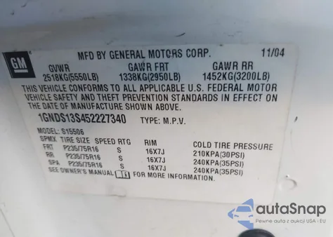 2005 Chevrolet Trailblazer Ls from USA, damaged, VIN 1GNDS13S452227340